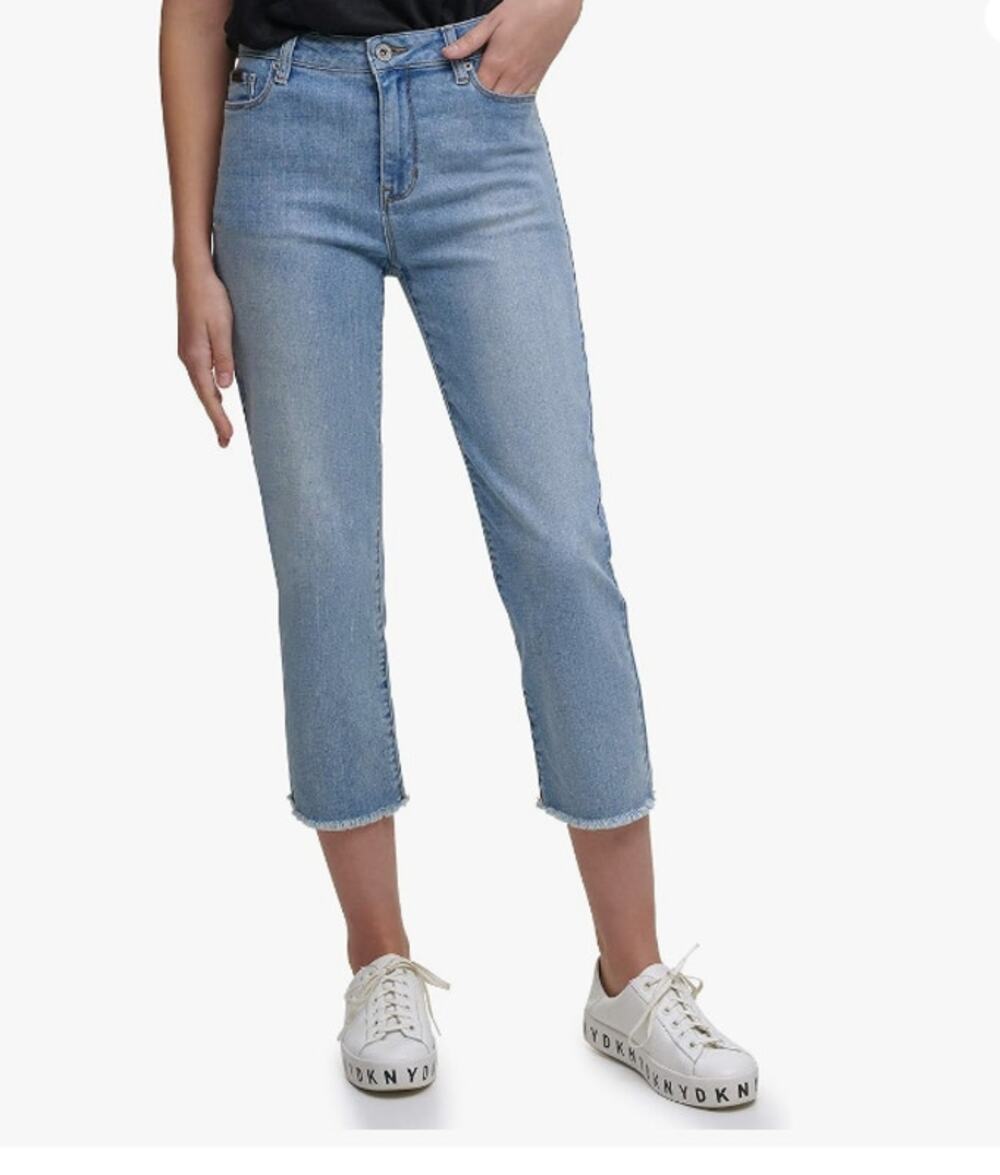 DKNY JEANS Womens Rivington Jeans 25 0 Light Blue Stretch Slim Straight Crop NWT